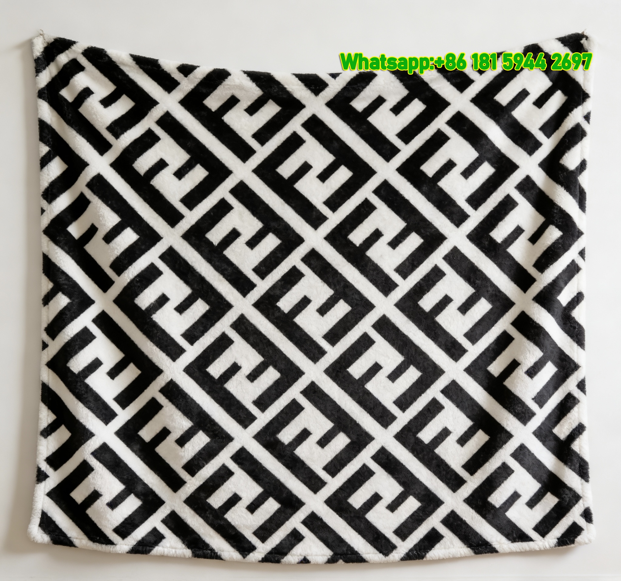 Fendi FF Monogram Black & White Geometric Flannel Sofa Throw Blanket Luxury Designer IMG_9340